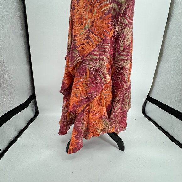 Vtg Paradise NY Maxi Dress XL Tropical Asymmetrical Hem‎ Ruffle Resortwear - Picture 5 of 6